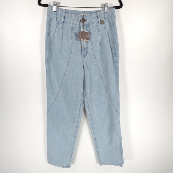 NWT IORANE Brazil Made 🇧🇷 Straight Crop Blue Trouser 100% COTTON E739 Sz 38/S - Picture 3 of 15